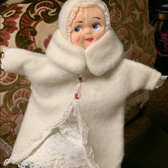 🔵 Fiber Art, Vintage collectible puppet cream wool handmade angel, rare find - Picture 4 of 11